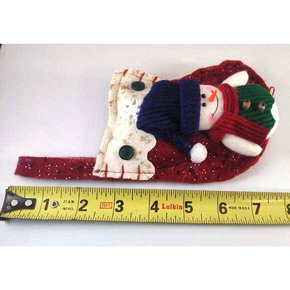 (3) Rustic Snowman Christmas Stocking Ornaments With Dot Accents - Red & Blue - Picture 7 of 8